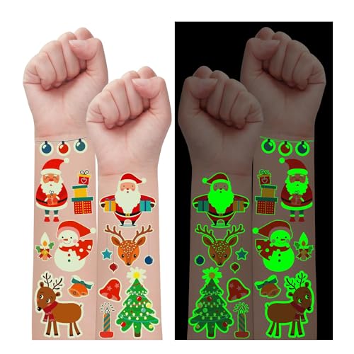 Leesgel Leuchtende Tattoo Kinder Weihnachts Deko, 160 Stück Weihnachten Temporäre Tattoos Kinder Tattoo Aufkleber für Jungen Mädchen Weihnachtsgeschenke, Weihnachtsdeko Kinder Nikolaus Geschenke von Leesgel