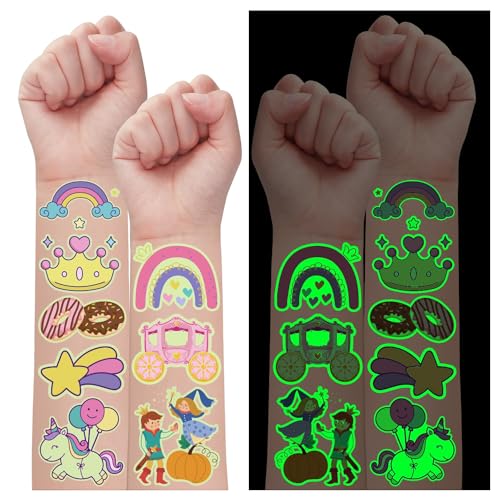 Leesgel Leuchttattoos Kinder, 200 Stück Tattoo Kinder Aufkleber - Einhorn/Meerjungfrau/Schmetterling/Prinzessin Party Mitgebsel Kindergeburtstag Gastgeschenke von Leesgel