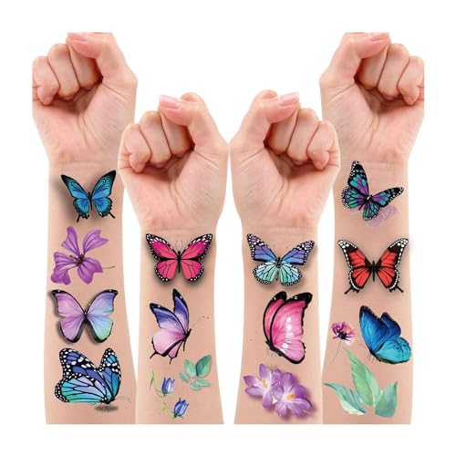 Leesgel Schmetterling Temporäre Tattoos für Frauen, 3D bunte Körperkunst temporäre Tattoos, 3D Schmetterling Bunte Fake Tattoos, Sexy Body Art Tattoo Aufkleber für Mädchen Erwachsene Festival Zubehör von Leesgel