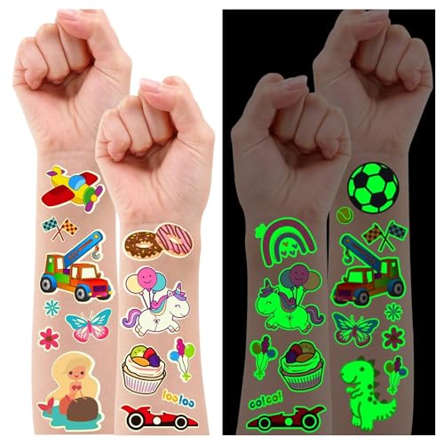 Leesgel Tattoo Kinder, 56 Blatt Leucht Temporäre Tattoos Kinder Tattoo Aufkleber Kinder Kindertattoos Mädchen Jungen, Mitgebsel Kindergeburtstag Gastgeschenke Geschenke Kinder Spielzeug Partyspiele von Leesgel