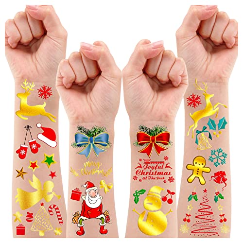 Leesgel Tattoo Kinder, Weihnachten Temporäre Tattoos, Glitzer Weihnachts Tattoos Set für Mädchen Jungen Kinder Party Mitgebsel Kindergeburtstag Geschenktüten Weihnachts Party Dekoration Zubehör von Leesgel