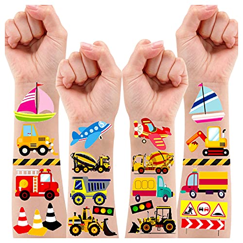 Leesgel Tattoo Kinder Fahrzeuge, 12 Blätter Temporäre Tattoos Set, Wasserdichte Kinder Tattoos mit Auto Bagger, für Mädchen Jungen Festival Mitgebsel Kindergeburtstag Gastgeschenke Taschen Füller von Leesgel