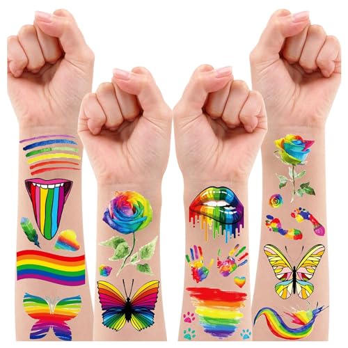 Leesgel Tattoo Kinder Regenbogen Deko Kindergeburtstag, 5 Blatt Rainbow Temporäre Tattoos Aufkleber Regenbogen Pride Deko Regenbogen Spielzeug Mitgebsel Kindergeburtstag Gastgeschenke Festival Zubehör von Leesgel