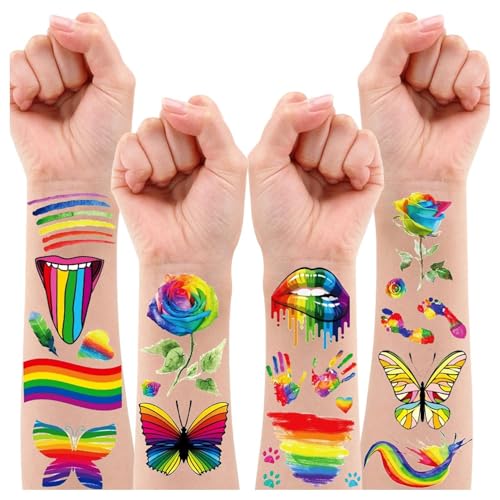 Leesgel Tattoo Kinder Regenbogen Deko Kindergeburtstag, 5 Blatt Rainbow Temporäre Tattoos Regenbogen Aufkleber, Regenbogen Pride Deko Spielzeug Mitgebsel Kindergeburtstag Gastgeschenke Stempel Kinder von Leesgel