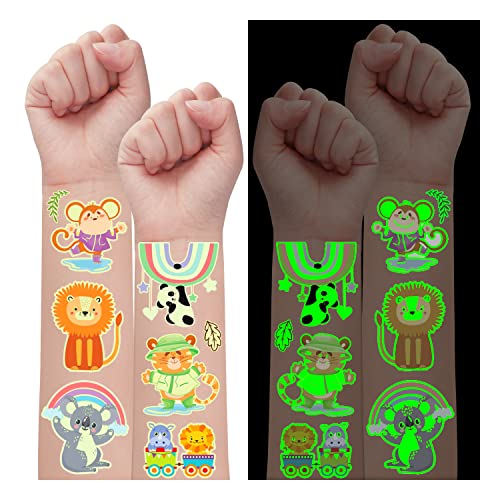 Leesgel Tattoo Kinder Tier, 115 Stile Leucht Temporäre Tattoos Aufkleber Kinder für Dschungel Deko Safari Deko, Mitgebsel Kindergeburtstag Gastgeschenke Kinder Safari Geburtstagsdeko Mädchen Jungen von Leesgel