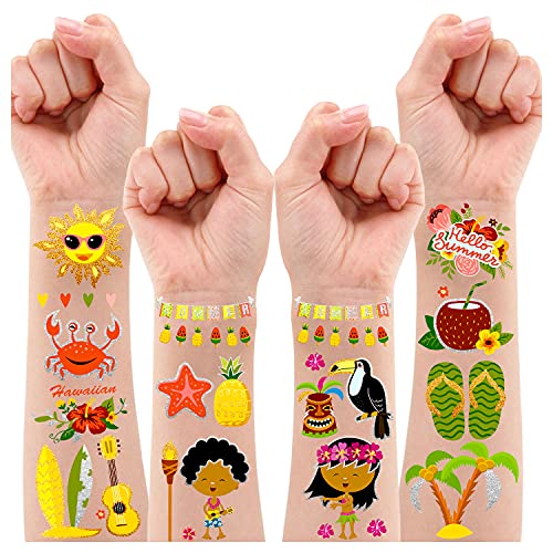 Leesgel Tattoos Kinder Hawaii, 38 Stile Hawaii Glitzer Tattoos Set Kinder, Temporäre Tattoos für Kinder Hawaii Luau Tropical Summer Beach Pool Kindergeburtstag Dekorationen Liefert Gefälligkeiten von Leesgel