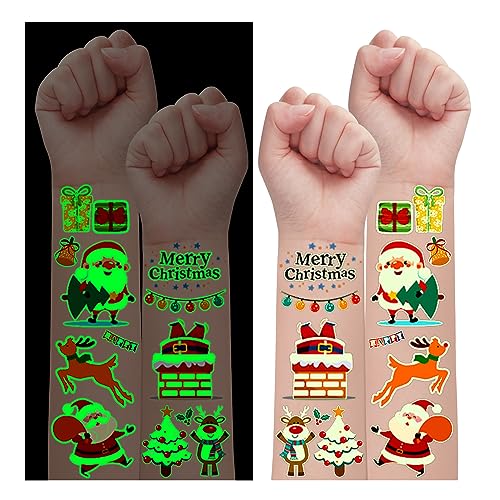 Leesgel Weihnachtsdeko Kinder Tattoo Weihnachten, 200 Stück Leucht Weihnachts Tattoo Kinder Kindertattoo Aufkleber Weihnachten Deko, Weihnachtsgeschenke Kinder Party Deko Spielzeug Nikolaus Geschenke von Leesgel