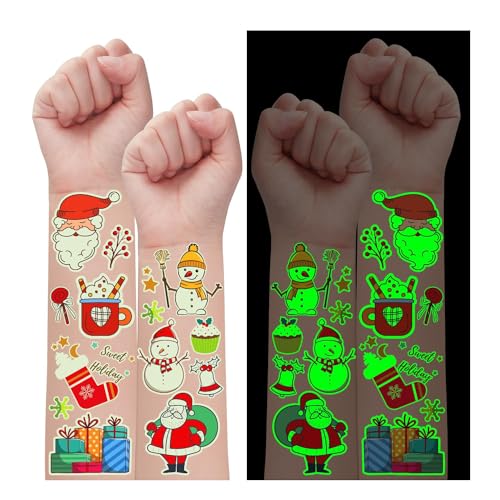 Leuchtende Tattoo Weihnachten Deko Kinder, Leesgel Weihnachts Tattoo Kinder Kindertattoo Temporäre Tattoo für Weihnachtsdeko Kinder, Nikolaus Geschenke Kinder Mädchen Jungen Weihnachtsgeschenke Kinder von Leesgel