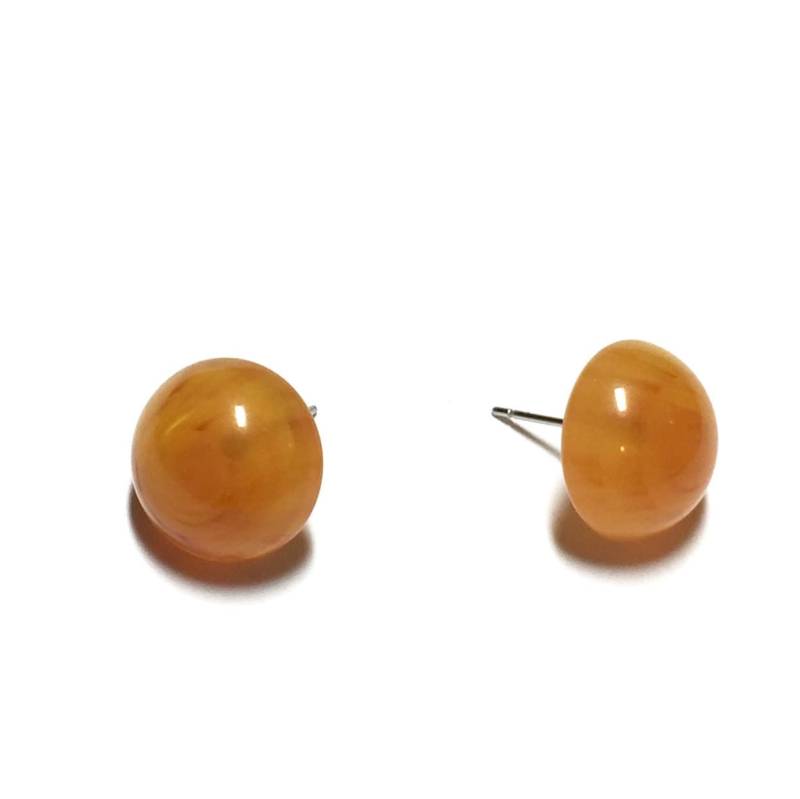 Bernstein Ohrstecker | Gelb Marmorierte Retro Knopf 1970Er Lucite von Leetie