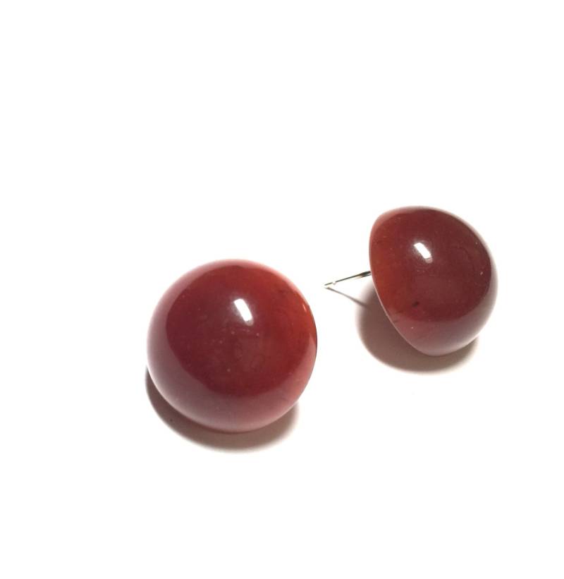 Karneol Rot Ohrstecker | Rostrot Durchscheinend Retro Knopf 1970Er Lucite von Leetie