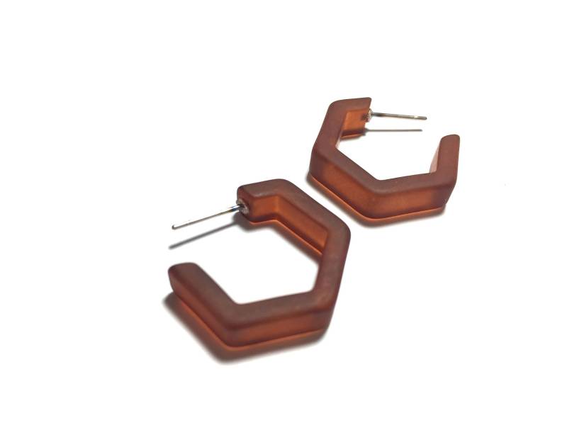 Mahagoni Braun Creolen Ohrringe | Waben Hexagon Vintage Mod Lucite Mahagoni Braun Creolen Ohrringe | Waben Hexagon Vintage Mod Lucite von Leetie