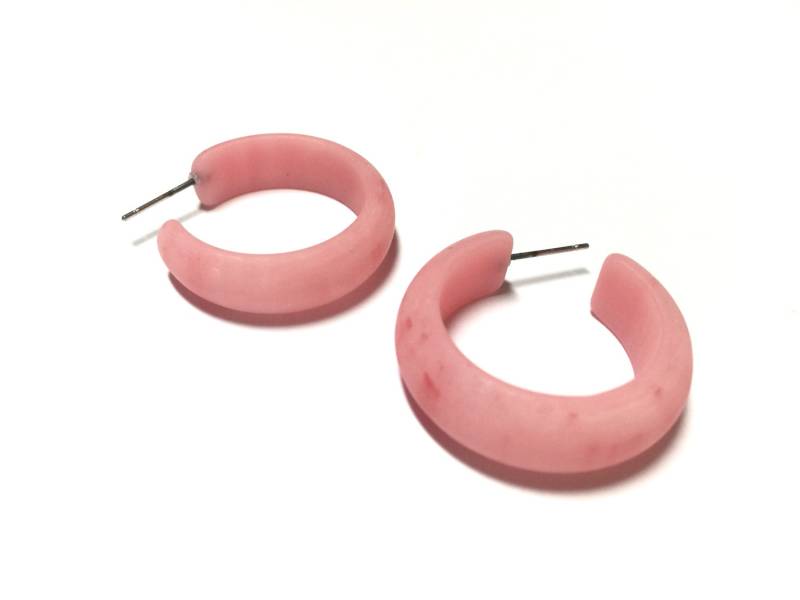 Rosa Creolen | Erdbeer Souffle "Matt Marmorierte Frosted Einfache Vintage Lucite von Leetie