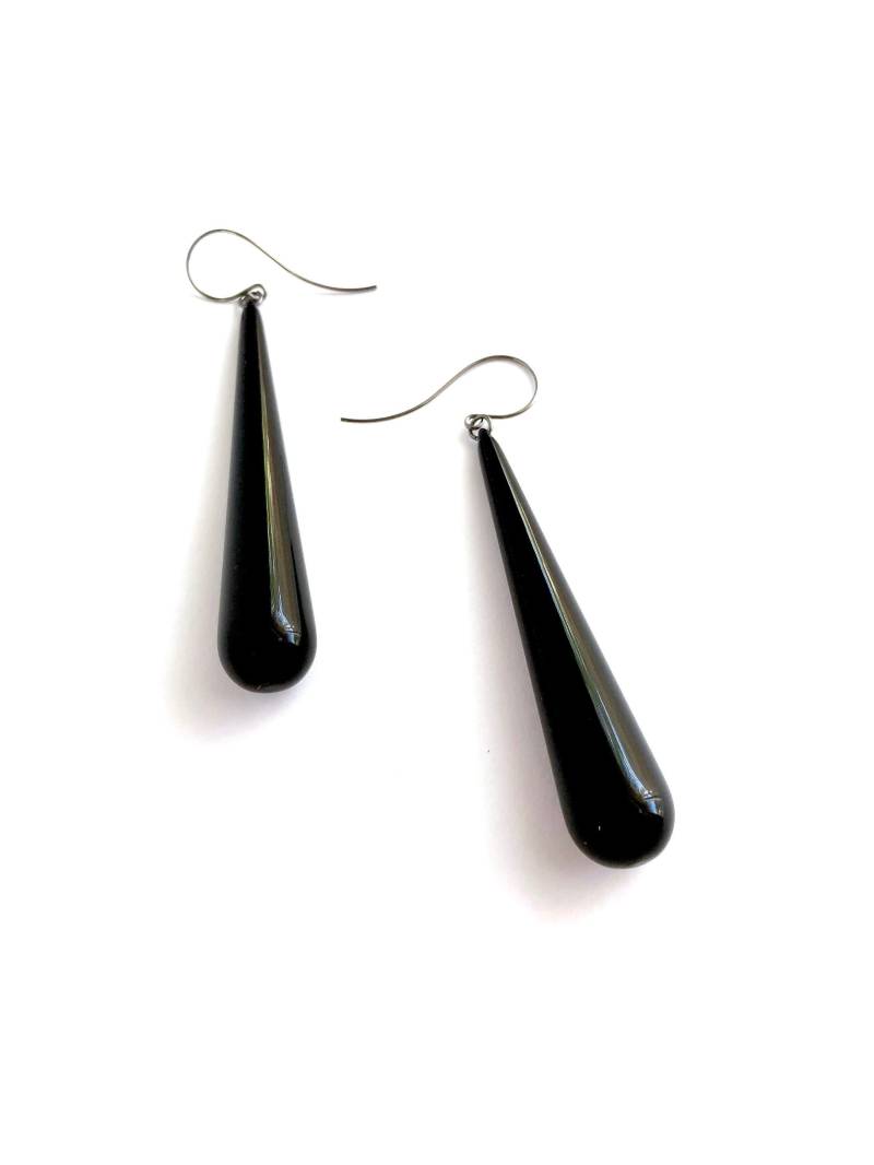 Schwarze Lange Teardrop Lucite Statement Ohrringe - Vintage Acrylschmuck von Leetie