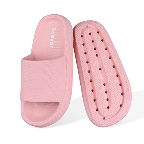 Leevar Hausschuhe für Damen Herren, Wolkenschuhe Dicke Plattform Sommer Strand Eva Weiche Sohle Slide Sandalen, Dusche Schnell Trocknend Badezimmer Massage Pool Gym Haus Slipper (Rosa 42/43 EU) von Leevar