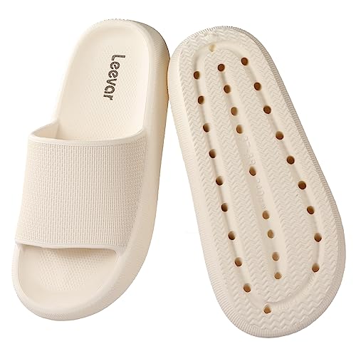 Leevar Hausschuhe für Damen Herren, Wolkenschuhe Dicke Plattform Sommer Strand Eva Weiche Sohle Slide Sandalen, Dusche Schnell Trocknend Badezimmer Massage Pool Gym Haus Slipper (Weiß 40/41 EU) von Leevar