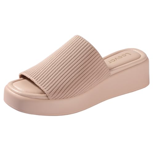 Leevar Plateau-Sandalen für Damen – weiche Memory-Schaum-gepolsterte Plateau-Sandalen mit Keilabsatz – rückenfreie Slip-On-Plateau-Slides – bequeme, quadratische Pantoletten mit offenem Zehenbereich, von Leevar