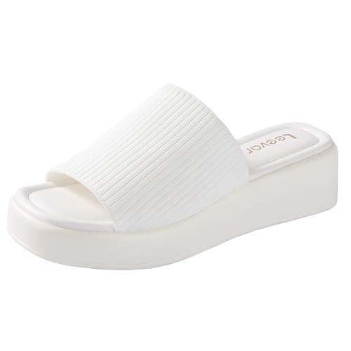 Leevar Plateau-Sandalen für Damen – weiche Memory-Schaum-gepolsterte Plateau-Sandalen mit Keilabsatz – rückenfreie Slip-On-Plateau-Slides – bequeme, quadratische Pantoletten mit offenem Zehenbereich, von Leevar