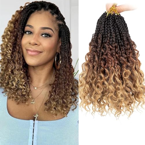 Leeven 10 Inch Bob Box Braids Crochet Hair with Curly Ends 8 Packs Pre-looped Crochet Braiding Hair for Woman Hippie Braids Goddess Boho Box Braid Hair Extensions 53# von Leeven