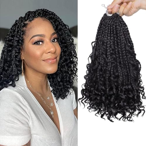Leeven 10 Inch Boho Box Braids 8 Packs Pre-looped Bohemian Braiding Hair with Curly Ends Pre-looped Crochet Goddess Box Braid for Black Woman Crochet Braiding Hair Extensions 1B# von Leeven