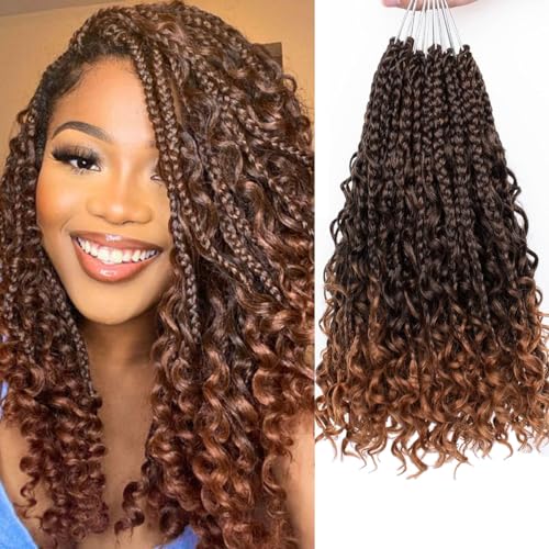 Leeven 10 Inch Boho Box Braids with Curly Ends 8 Packs Goddess Crochet Braids for Woman Pre-looped Messy Hippie Braids Light Copper Goddess Boho Box Braids T30# von Leeven