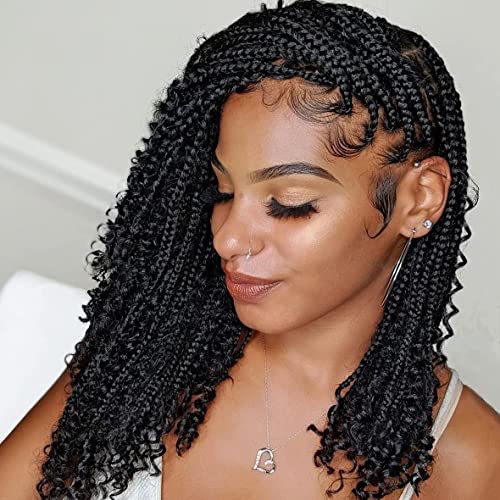 Leeven 14 Inch Boho Box Braids Pre-looped Braiding Hair with Curly Ends 8 Packs Synthetic Crochet Goddess Box Braid for Black Woman 16 Strands/Pack Crochet Braiding Hair Extensions 1B# von Leeven