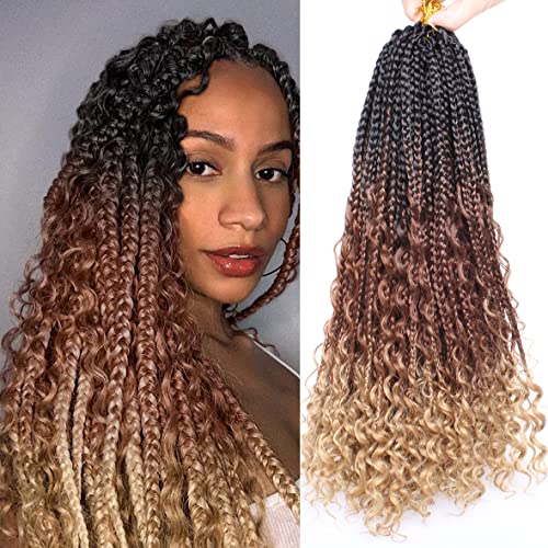 Leeven 18 Inch Boho Box Braids Crochet Braiding Hair 8 Packs Pre-looped Ombre Goddess Hippie Crochet Braids for Woman 120 Strands Messy Bohemian Braiding Hair Extensions 53# von Leeven