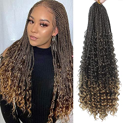Leeven 18 Inch Boho Crochet Braids with Curly Ends 8 Packs Ombre Brown Pre Looped Hippie Goddess Braids for Black Woman 120 Strands Synthetic Bohemian Crochet Hair Extensions T27# von Leeven