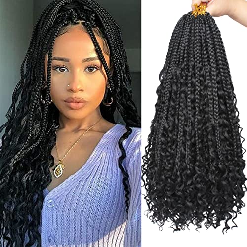 Leeven 18 Inch Goddess Boho Box Braids 8 Packs Pre-looped Hippie Braids with Curly Ends 15 Strands/Pack Messy Bohemian Braids for Black Woman Synthetic Crochet Braiding Hair Extensions 1B# von Leeven