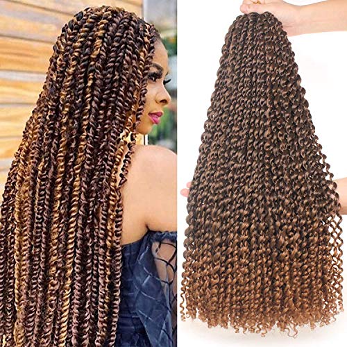 Leeven 24 Inch Ombre Water Wave Passion Twists Crochet Hair for Faux Locs 7 Packs Curly Passion Twist Crochet Braids for Woman 18 Strands/Pack Bohemian Crochet Hair Extensions T30# von Leeven