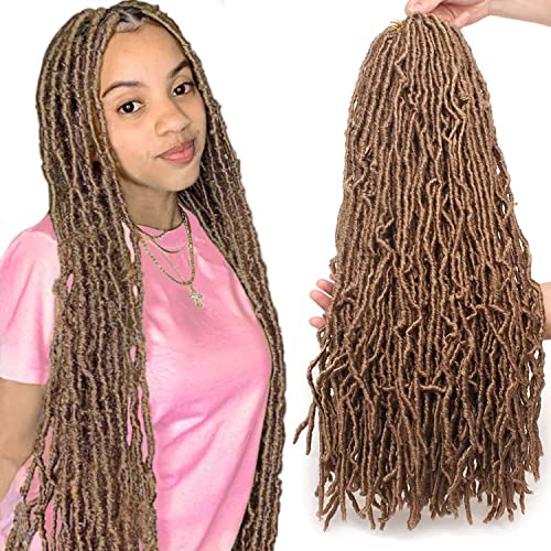 Leeven 24 Zoll Messy New Faux Locs Crochet Braids Hair 7 Packs Blonde Distressed Soft Locs Crochet Hair for Women 18 Strands/Pack Long Goddess Locs Crochet Braiding Hair 27# von Leeven