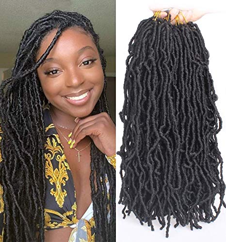 Leeven 24 Zoll Nu Faux Locs Crochet Hair 7 Packs Black Soft Messy Faux Locs Crochet Braids Distressed Natural Look Locs Easy Technique No Tension Synthetic Hair Extensions for Women 1B# von Leeven