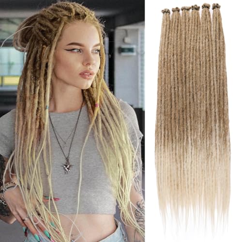 Leeven 24 Zoll Ombre Blonde Dreadlock Extension 40 Strands Hippie Single Ended Dreads Synthetic Thin Dreadlock for Woman Handmade Soft Dreads Hair Extensions /27613# von Leeven