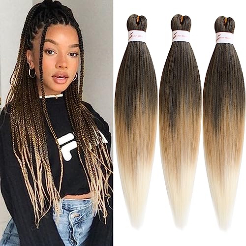Leeven 3 Packs Pre Stretched Braiding Hair Extension for Woman 26 Zoll Ombre EZ Braids Crochet Hair for Box Braids Pre Stretched Braiding Hair Extensions /1B27613# von Leeven