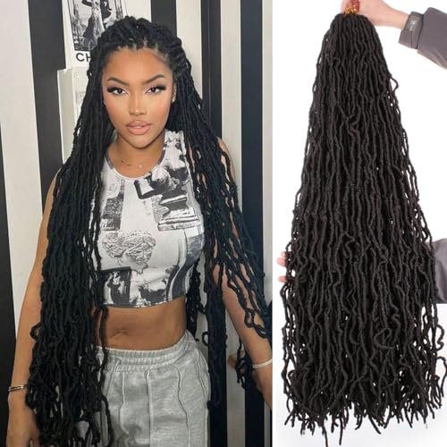 Leeven 7 Packs Soft Locs 36 Zoll Long New Faux Locs Crochet Hair Natural Black Messy Soft Locs Crochet Braids Hair 98 Strands Distressed Goddess Locs Hair For Women 1B# von Leeven