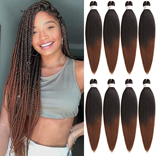 Leeven 8 Packs Pre Stretched Braiding Hair Yaki Texture Low Temperature Synthetic Hair Ombre Copper Red Easy Braid Hair for Woman Pre Stretched Ombre Braiding Hair Extensions /26 Inch T30# von Leeven