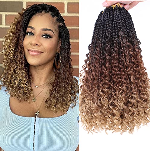 Leeven 14 Inch Bob Box Braids Crochet Hair with Curly Ends 8 Packs Pre-looped Crochet Braiding Hair for Woman 128 Strands Messy Hippie Braids Goddess Boho Box Braid Hair Extensions 53# von Leeven