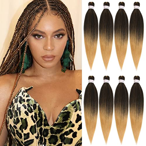 Leeven Ombre Brown Pre Stretched Braiding Hair Extension for Box Braids Hot Water Setting EZ Braids Hair Extension for Woman 8 Packs Pre Stretched Braids EZ Braiding Hair /20 Inch T27# von Leeven