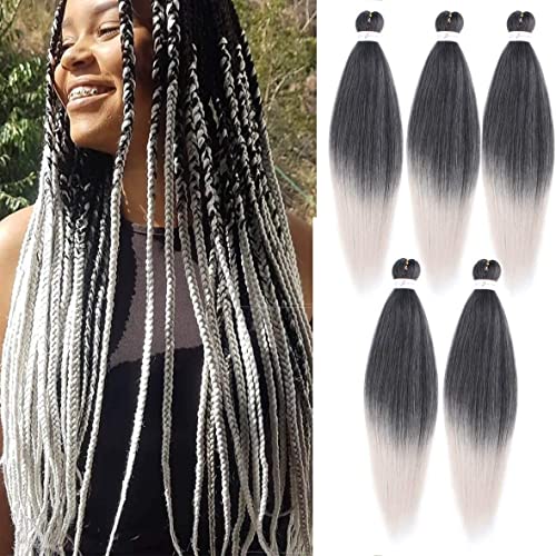 Leeven Pre Stretched Braiding Hair 20 Zoll Ombre Silver EZ Braids Kanekalon Yaki Texture Pre Stretched Hair Extensions for Woman /1BSilver# von Leeven