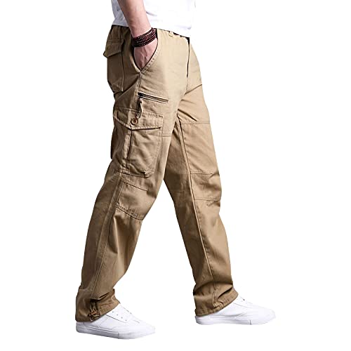 Leezepro Cargohose Herren Tactical Hose Cargo Hose Multi Taschen Casual Freizeit Hose(M,Khaki) von Leezepro