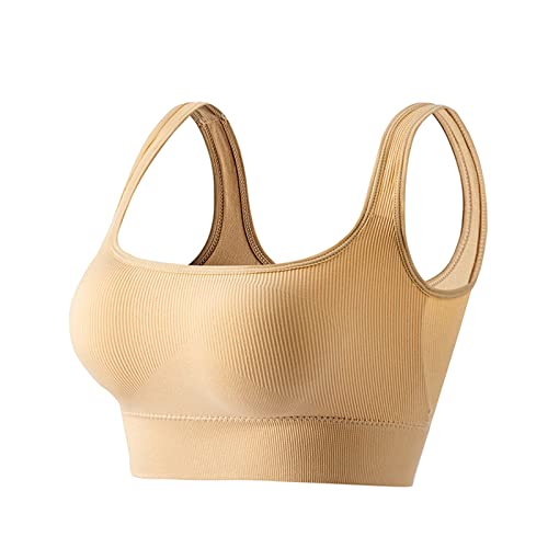 Leezepro Damen BH ohne Bügel Crop Top Bustier Set Push Up Sport BH Schlaf Seamless Bra(Beige,L) von Leezepro