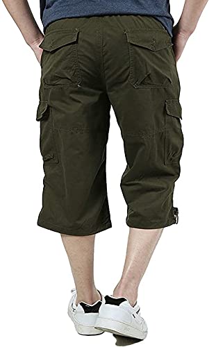 Leezepro Herren Kurze Cargohose 3/4 Hose Herren Cargo Shorts Männer Bermuda Multi Taschen Gummibund Lässig Outdoorhose Arbeitshose(M,Grün) von Leezepro