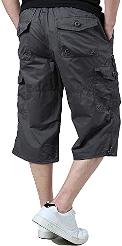 Leezepro Herren Kurze Cargohose 3/4 Hose Herren Cargo Shorts Männer Bermuda Multi Taschen Gummibund Lässig Outdoorhose Arbeitshose(S,Grau) von Leezepro