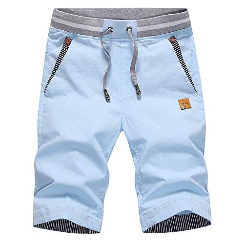 Leezepro Herren Shorts Bermuda Shorts Chino Shorts Herren Shorts Casual Männer Shorts Bermuda Shorts Chino Shorts Casual Männer Shorts(S,Blau) von Leezepro