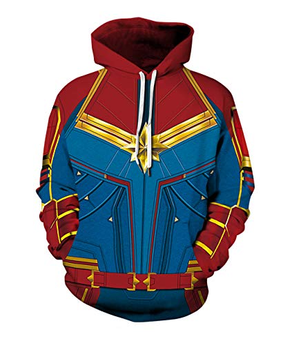 Leezeshaw 3D Captain Marvel Cosplay Kostüm Pullover Hoodies Kapuzenpullover Superhelden gemusterte Pullover mit Taschen für Herren Damen S-3XL Gr. L/XL, Kapitän Marvel#1 von Leezeshaw