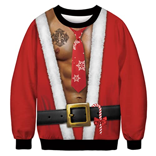 Leezeshaw Herren Frohe Weihnachten Pullover, Unisex Lustige Hässliche Weihnachtspullover 3D Xmas Katze Kuh Elf Gedruckt Sweatshirt Pullover Top M-XXL, Muskel Mann, XL von Leezeshaw