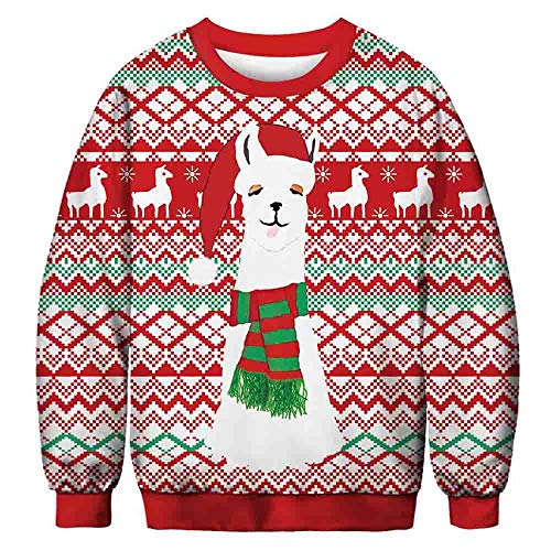 Leezeshaw Herren Frohe Weihnachten Pullover, Unisex Lustige Hässliche Weihnachtspullover 3D Xmas Katze Kuh Elf Gedruckt Sweatshirt Pullover Top M-XXL, Weihnachten Elch 1, L von Leezeshaw