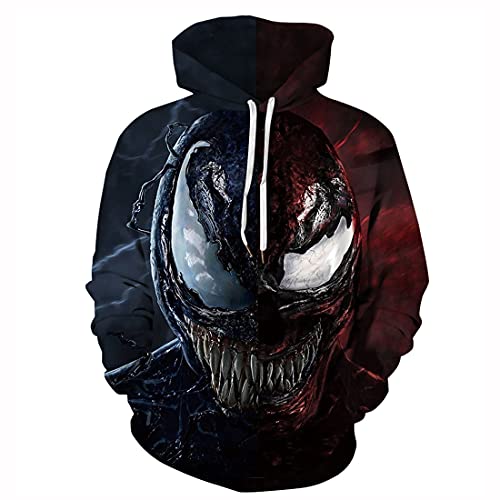 Leezeshaw Jungen Venom Hoodies, Herren 3D Superheld Venom Carnage Gedruckt Kapuzenpullover Jumper Top S-3XL, Venom01, 38 von Leezeshaw