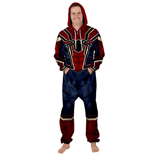 Leezeshaw Kapuzen-Onesie mit langem Arm, Overall, unisex, 3D, Superhelden-Einteiler, Spider Man-Pyjama, Nachtwäsche, Kostüm Gr. L, Eisen-Spinne von Leezeshaw