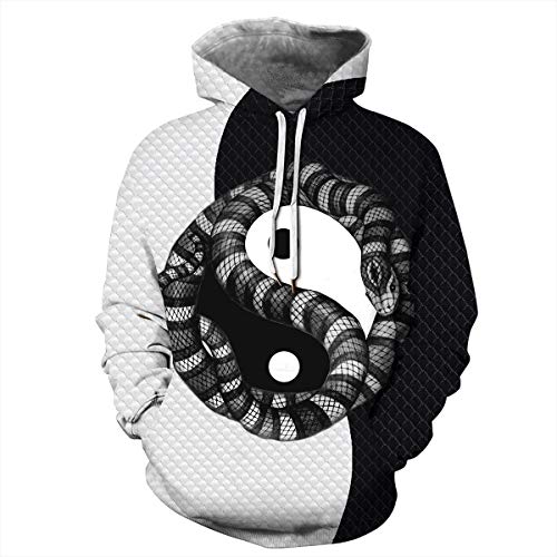 Leezeshaw Unisex Wild Animal Wolf Snake Hoodie Sweatshirt Herren 3D Schwarz Weiß Wolf Print Pullover Hoodie Pullover mit Kängurutasche S-5XL Gr. L, Schlange von Leezeshaw