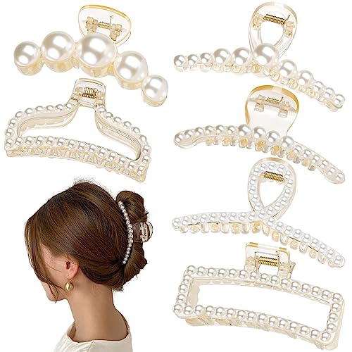 Leezmark 6 Stück Perlen-Haarklammern, große Haarspange für dünne, dicke, lange Haare, weiße Haarklammern, Haarklammern, große Klauen-Clips, Haar-Accessoires für Frauen, Mädchen Leezmark 6 Stück Perlen-Haarklammern, große Haarspange für dünne, dicke, lange Haare, weiße Haarklammern, Haarklammern, große Klauen-Clips, Haar-Accessoires für Frauen, Mädchen von Leezmark